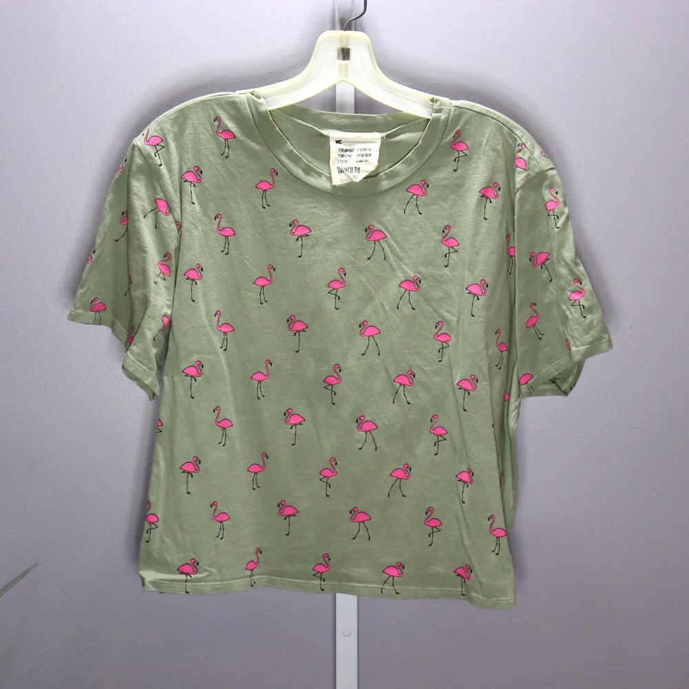 French Pastry Flamingo Graphic Tee Green Pink Size L